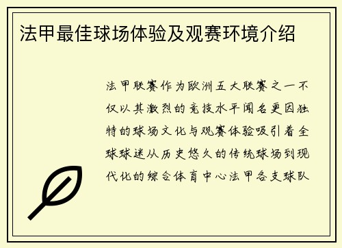 法甲最佳球场体验及观赛环境介绍